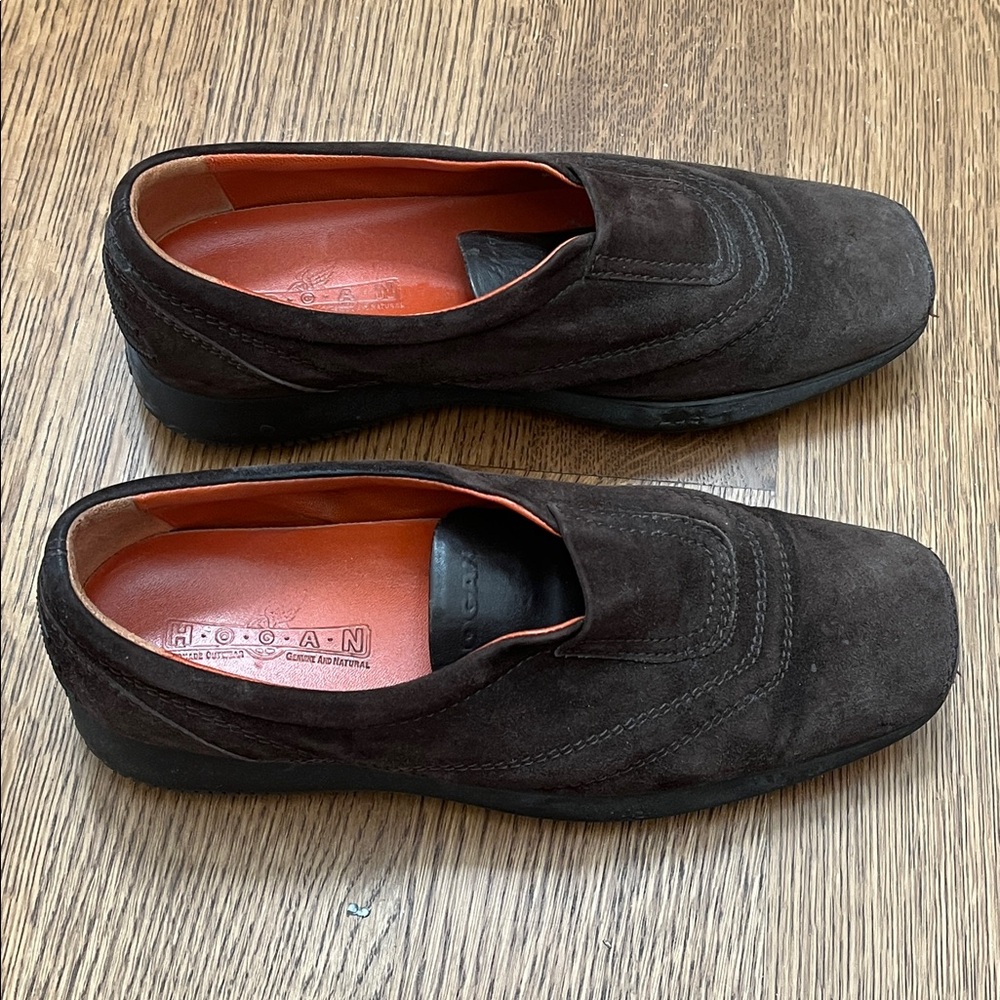Hogan Dark Brown Suede Slip On with Orange Insole